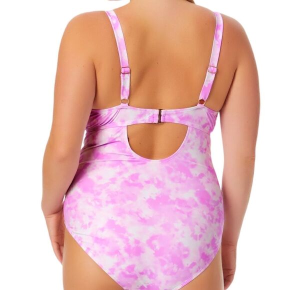 Macy’s California California Waves Pink Tie Dye Peek A Boo One Piece Swimsuit L - Picture 3 of 5